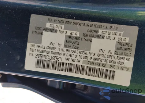 2018 Mazda Mazda3 Touring z USA, uszkodzony, nr VIN 3MZBN1V3XJM255611